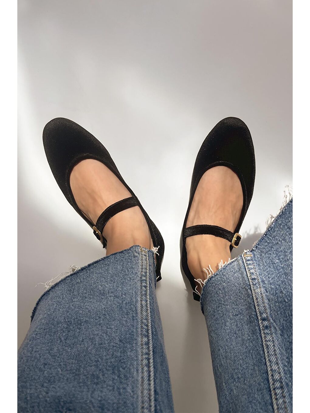 Hollie   Kadın  Kemer  Detay  Kadife  Babet Siyah-1