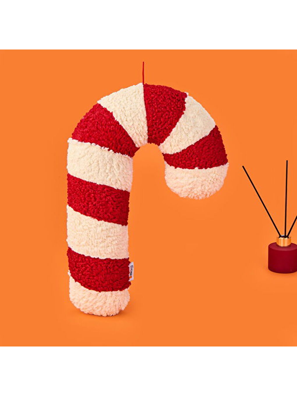 Soft Baston Şeker Figürlü Yastık - Beyaz / Kırmızı - 27x40 cm-3