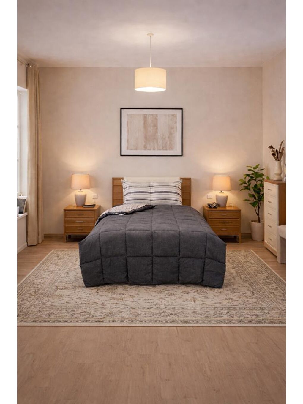 Sherpa Pelüş Tek Kişilik Lastikli Çarşaflı Comforter Set Antrasit-1