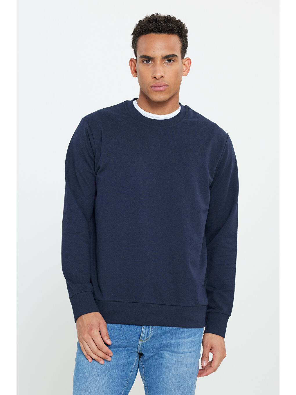 Erkek Lacivert-Siyah 2'li Paket Pamuklu Standart Fit Normal Kesim Bisiklet Yaka Sweatshirt-1