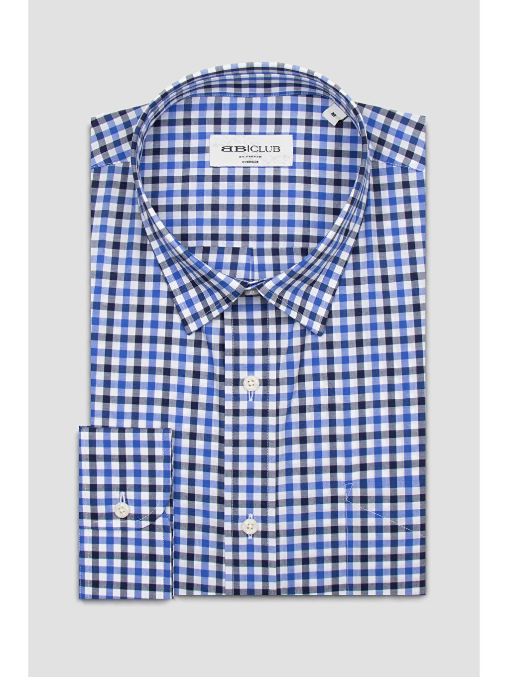 Rio Poplin Pamuklu Oversize Fit Koyu Mavi Klasik Yaka Erkek Kareli Gömlek-3