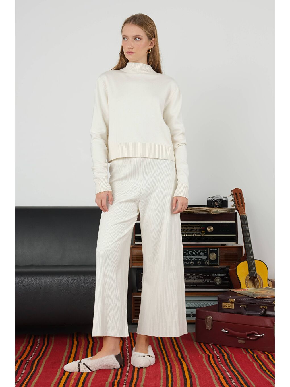 Fitilli Triko Pantolon Ekru-1