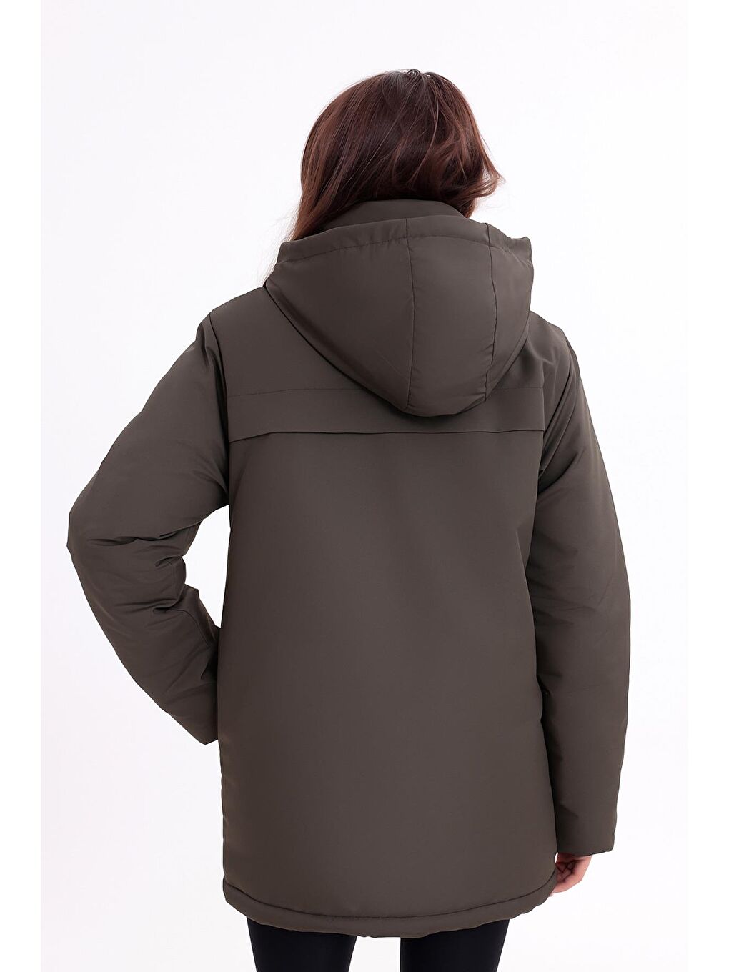 Haki Kadın İçi Kürklü Çıkma Kapüşon Su Ve Rüzgar Geçirmez Kapüşonlu Kışlık Mont & Kaban & Parka-5