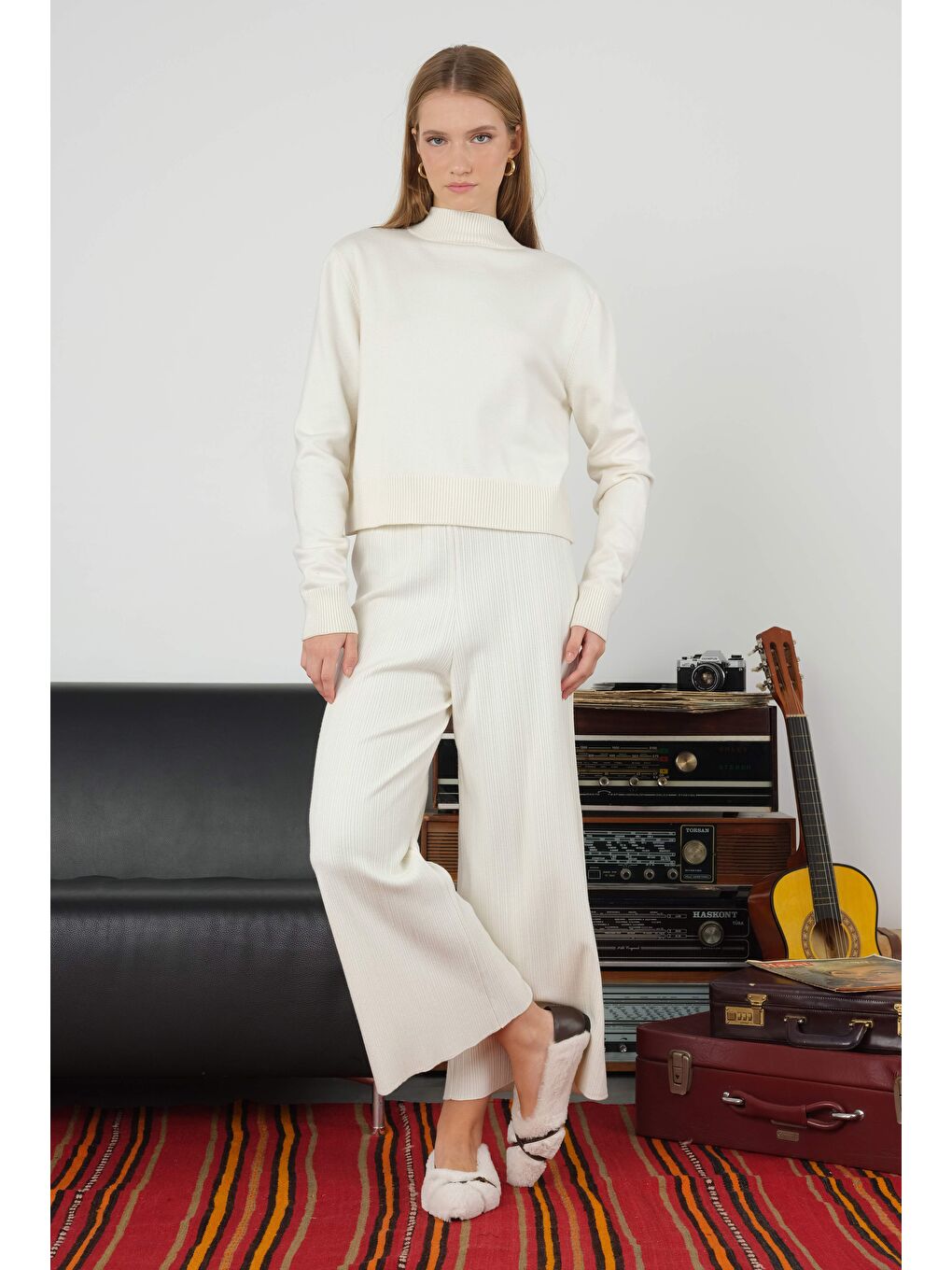 Fitilli Triko Pantolon Ekru-2