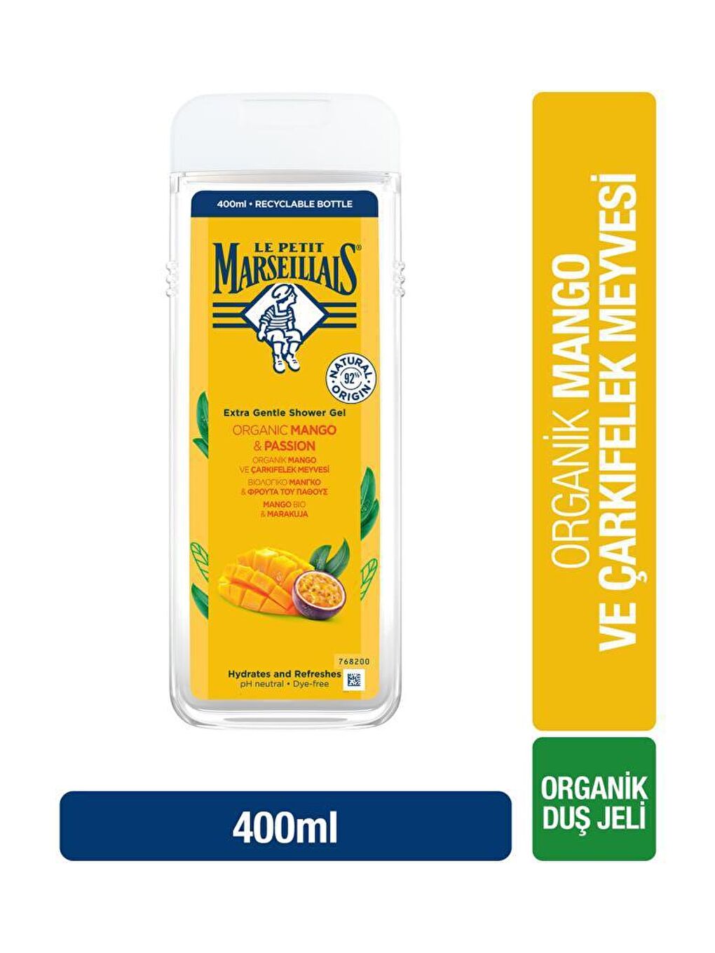 Le Petit Marseillais Renksiz LPM Organik Mango ve Çarkıfelek Meyvesi 400ml Duş Jeli