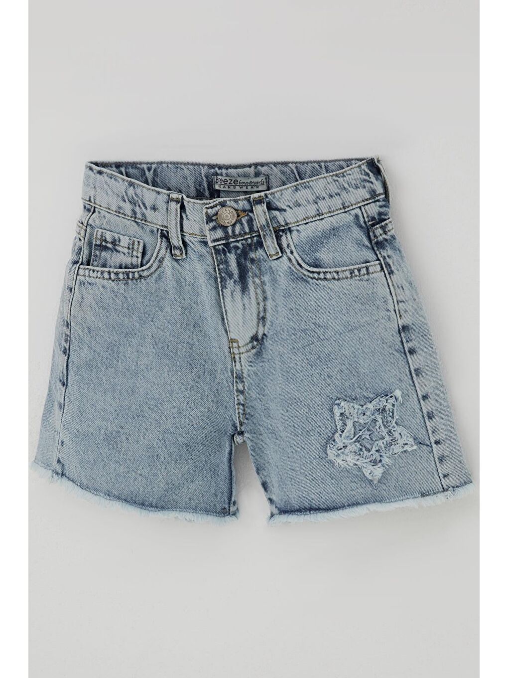 Kız Çocuk Jean Şort Yıldız Nakışlı Paçası Püskül Detaylı Açık Mavi (5-9 Yaş)-2