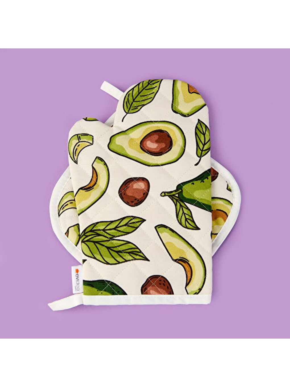 Lila Soft Nemo Fırın Eldiveni ve Tutaç - Ekru / Yeşil - 17x28 cm + 20x20 cm-1