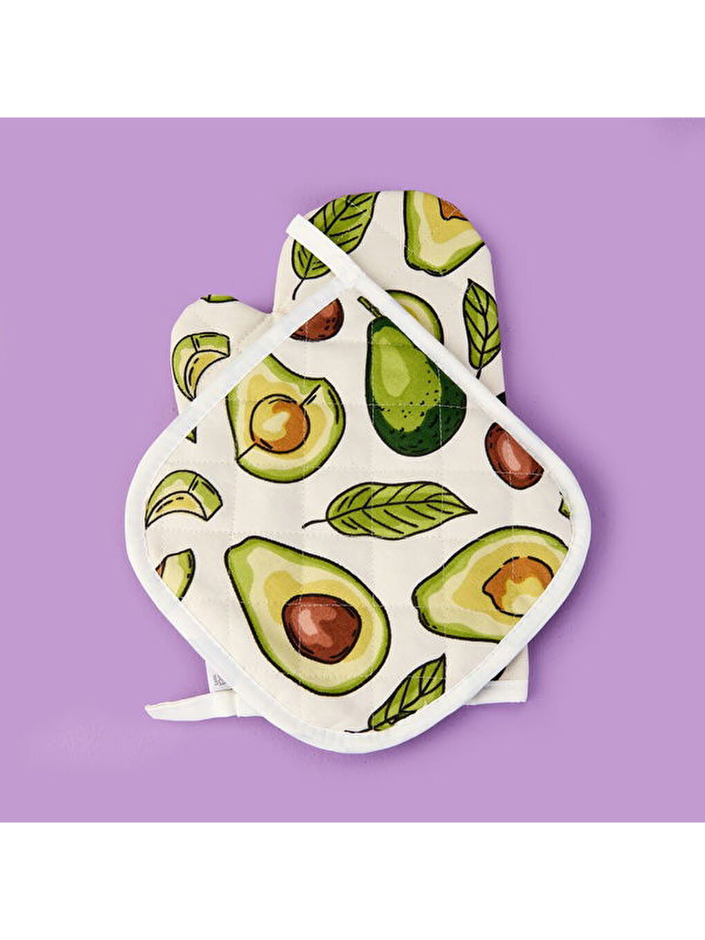 Lila Soft Nemo Fırın Eldiveni ve Tutaç - Ekru / Yeşil - 17x28 cm + 20x20 cm-2