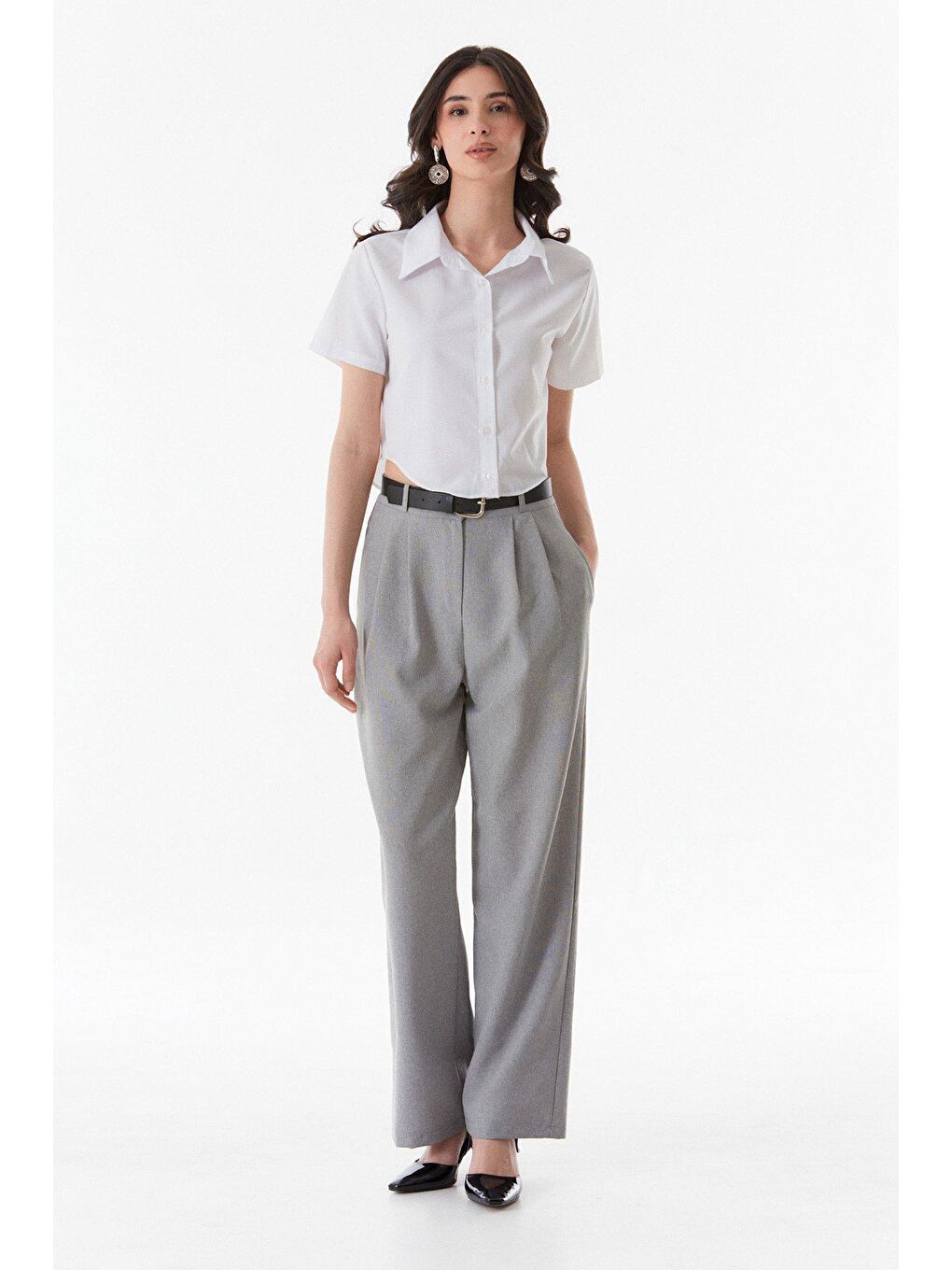 Beyaz Basic Crop Gömlek-3