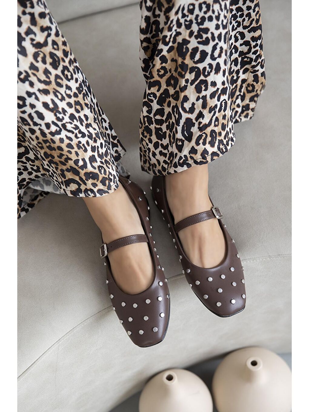 Kahverengi Azure Kadın  Drop  Detay  Deri  Babet Kahve-1