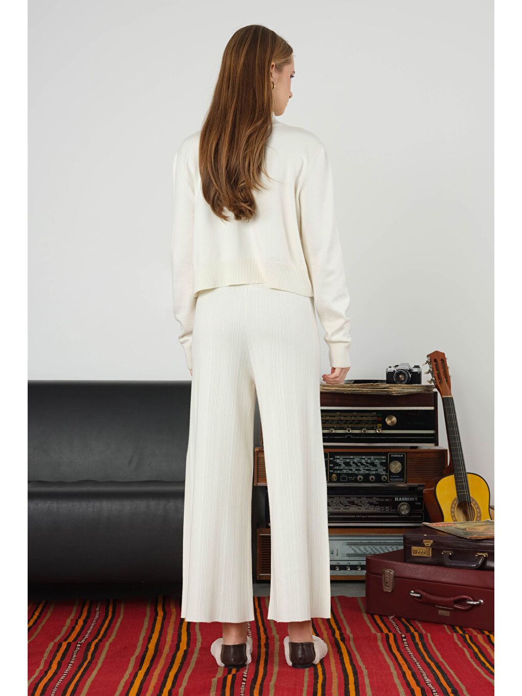 Fitilli Triko Pantolon Ekru-3