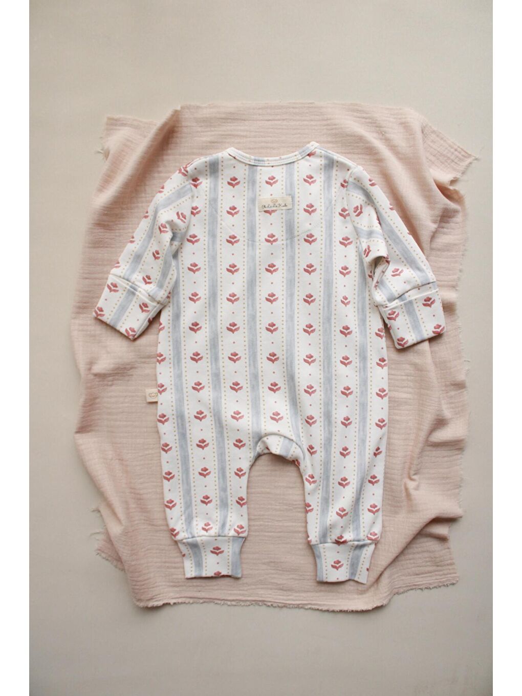 Ekru Çiçek Baby Fluff Serisi Fermuarlı Tulum-3