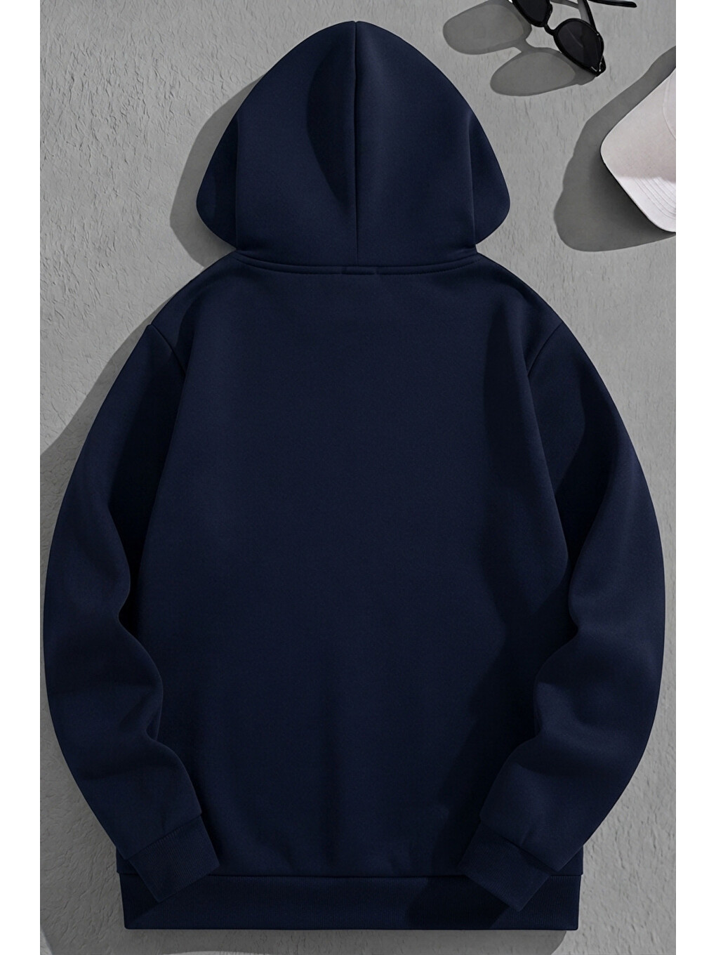 Unisex 3 İplik Pamuklu Lacivert Refresh Baskı Bol Kalıp Sweatshirt Hoodie-1