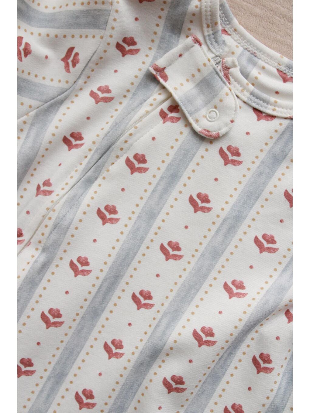 Ekru Çiçek Baby Fluff Serisi Fermuarlı Tulum-4