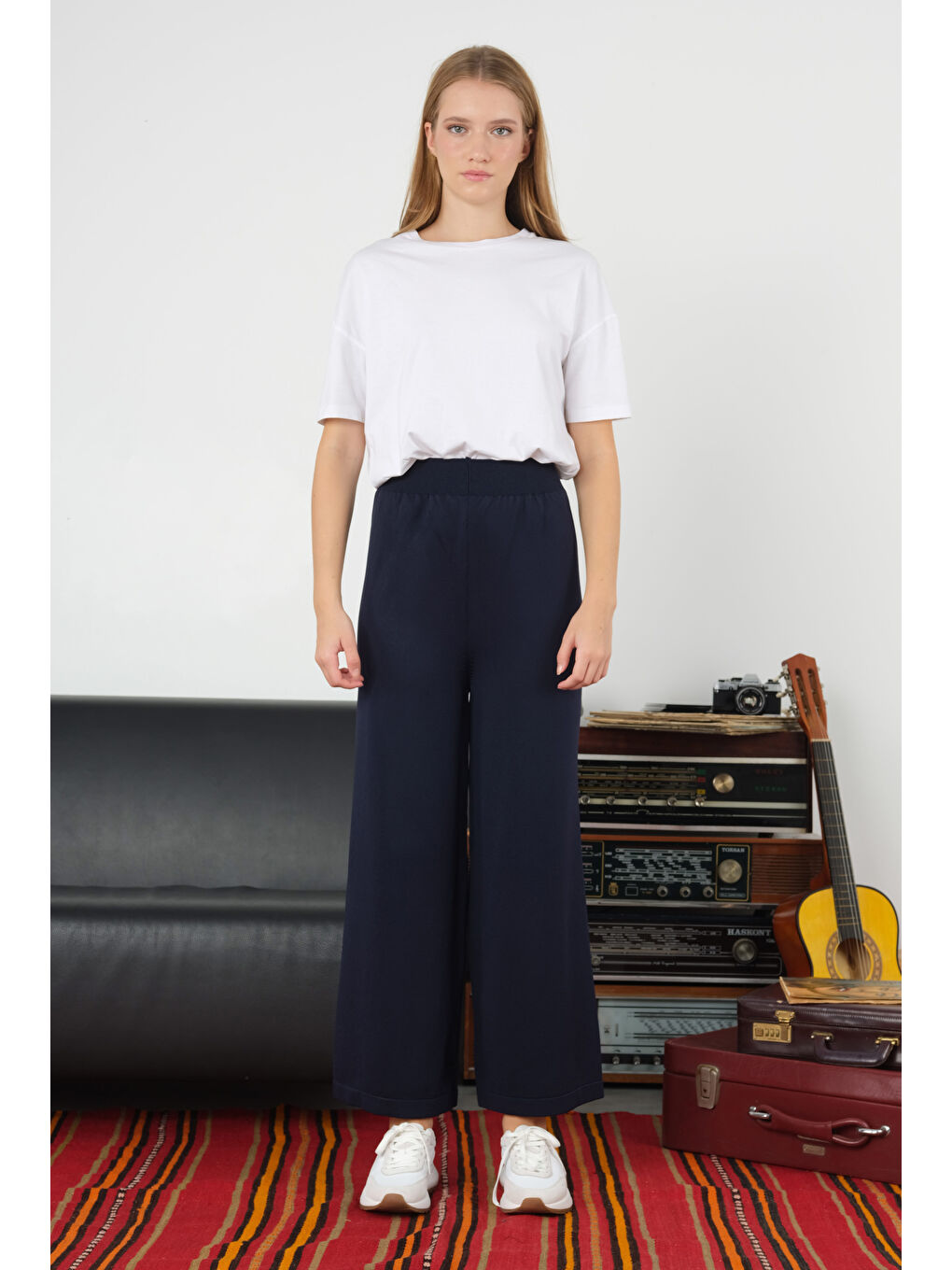 Beli Lastikli Triko Pantolon Ofis Lacivert-1