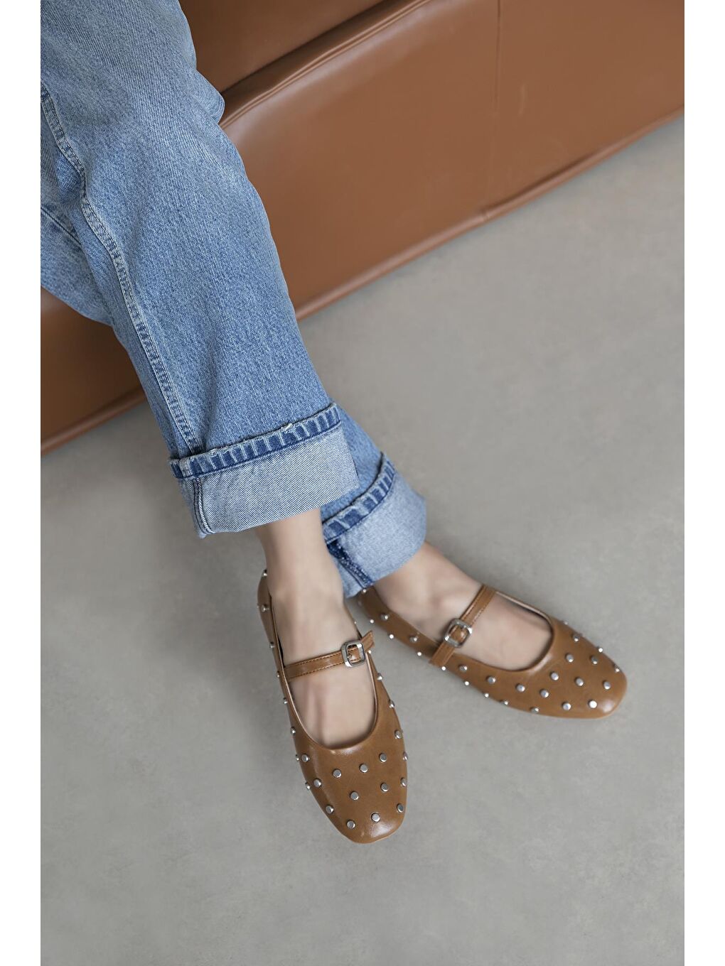 Kahverengi Azure Kadın  Drop  Detay  Deri  Babet Camel-1