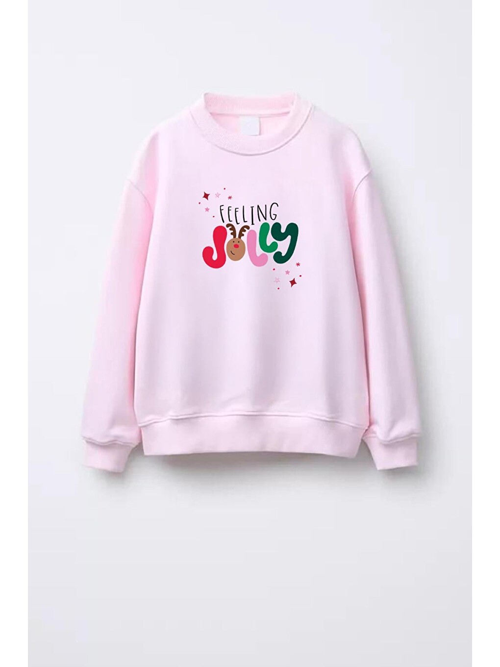 Pembe Kız Çocuk Yılbaşı Temalı 3 İplik Kumaş Pamuklu Sweatshirt
