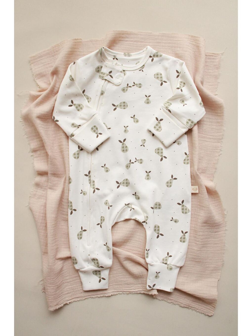 Ekru Armut Baby Fluff Serisi Fermuarlı Tulum