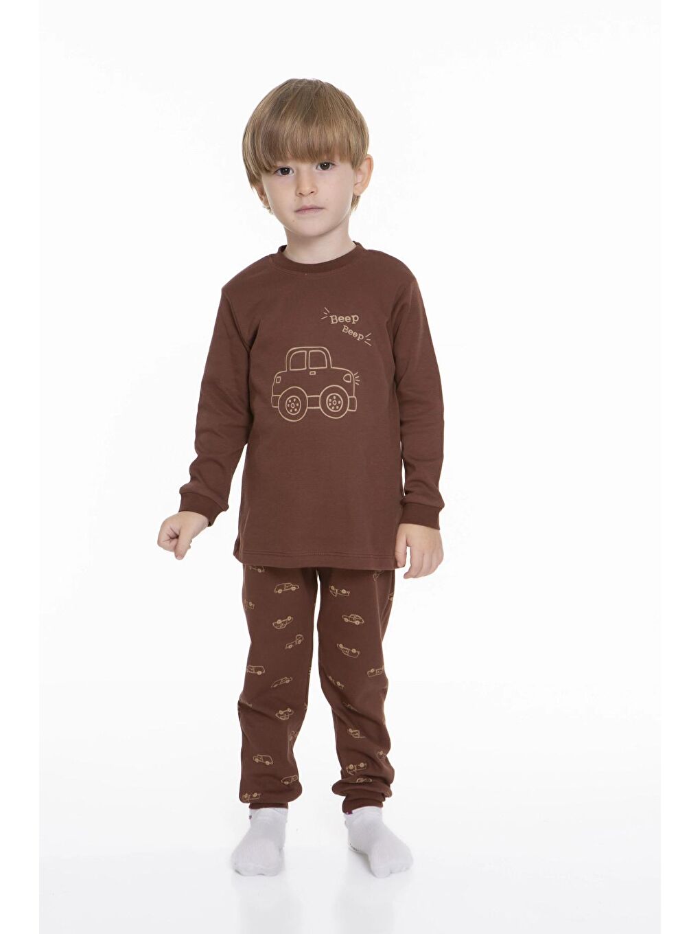 Turuncu Araba Baskılı Pijama Takımı 54209