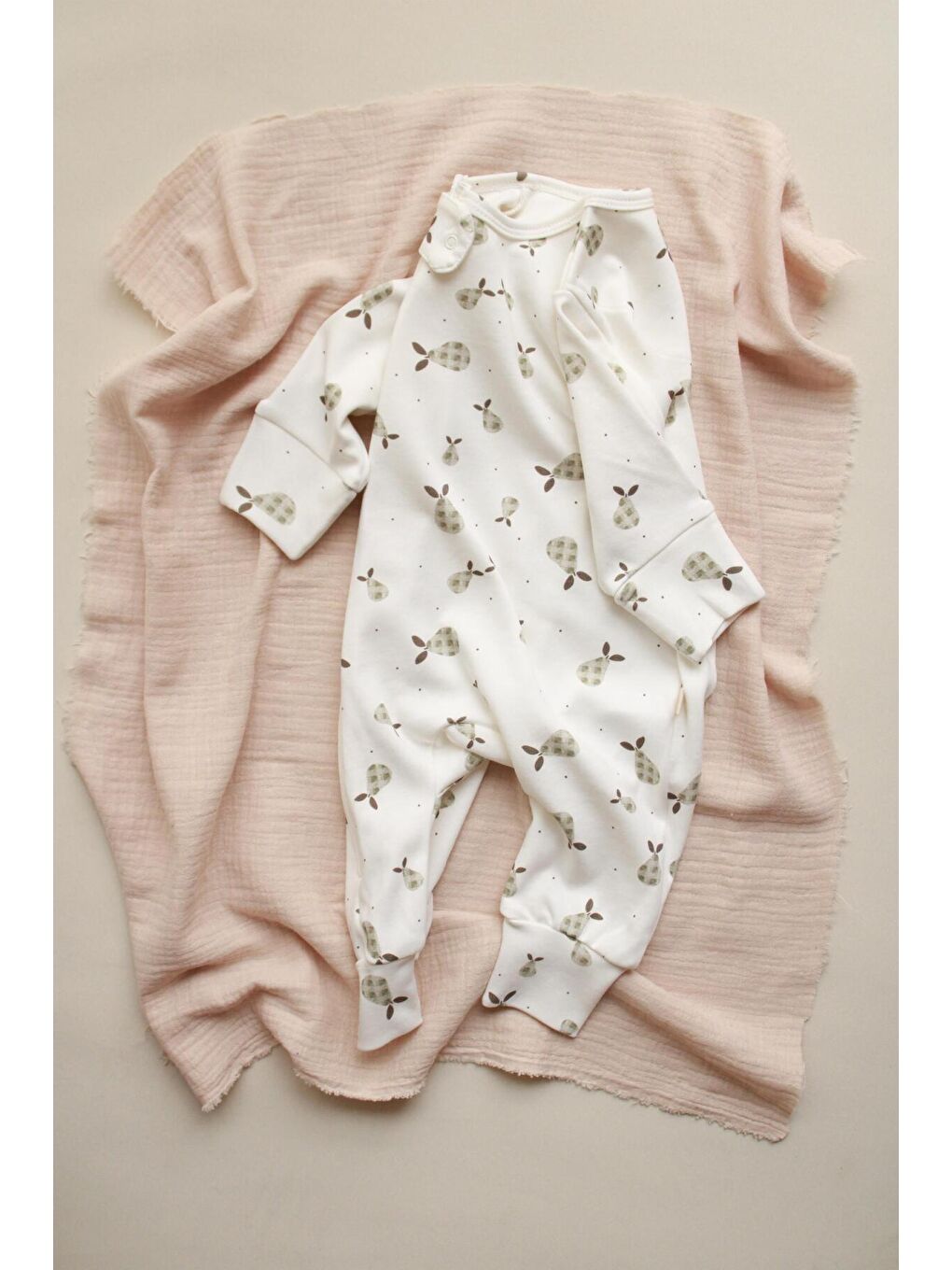 Ekru Armut Baby Fluff Serisi Fermuarlı Tulum-2