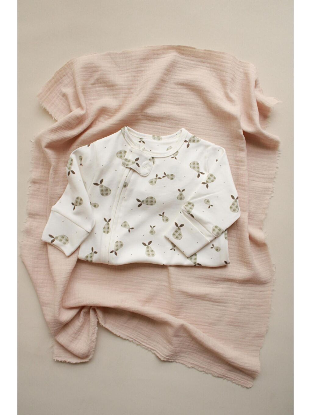 Ekru Armut Baby Fluff Serisi Fermuarlı Tulum-3