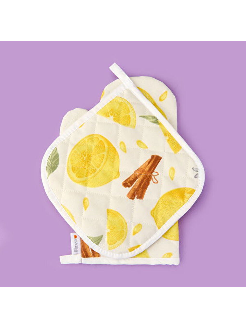 Lila Soft Nemo Fırın Eldiveni ve Tutaç - Ekru / Sarı - 17x28 cm + 20x20 cm-2
