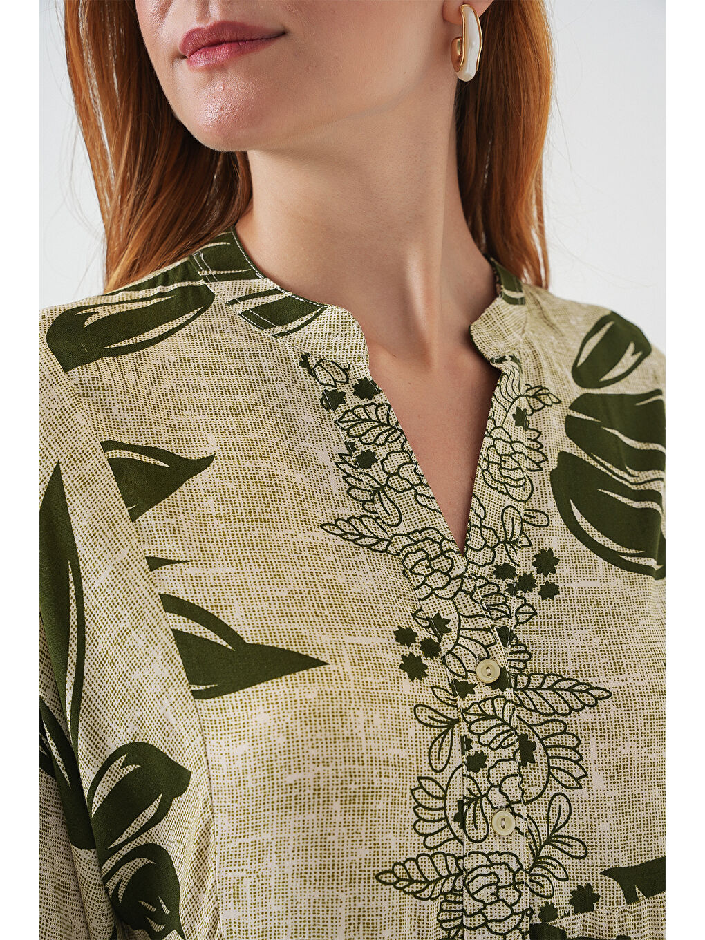 Kadın Desenli Uzun Tesettür Elbise 2585 - E.Yeşil-4