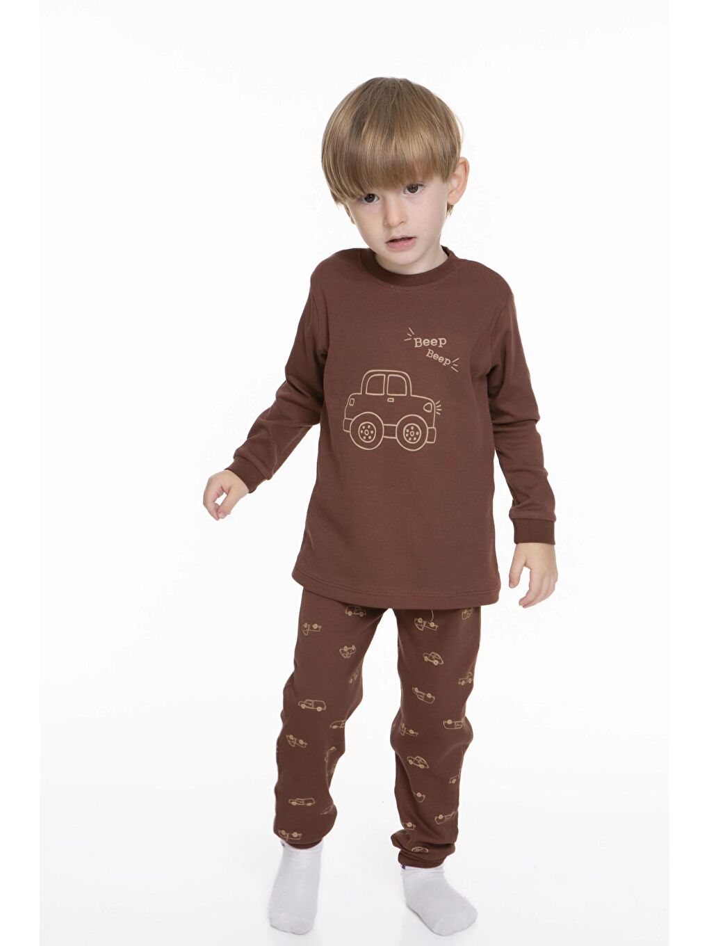 Turuncu Araba Baskılı Pijama Takımı 54209-1