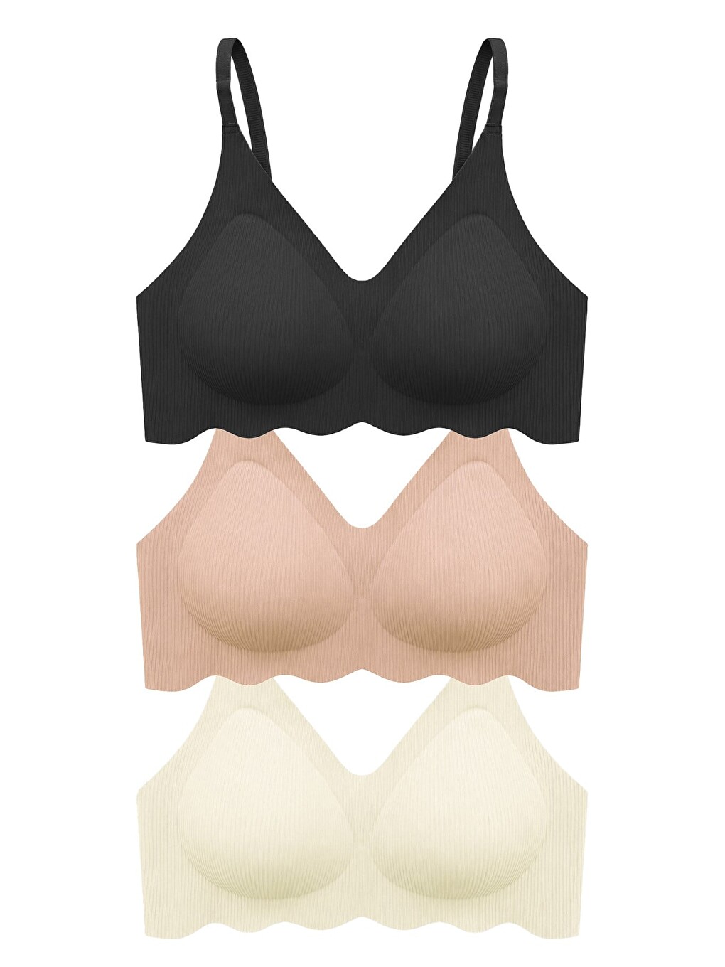 Siyah Seamless Bra - Elara | Lazer Kesim Balensiz İnce Fitil Dokulu Dikişsiz Kadın Sütyen 3'Lü Paket-2