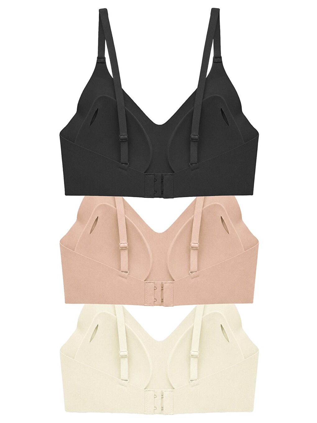 Siyah Seamless Bra - Elara | Lazer Kesim Balensiz İnce Fitil Dokulu Dikişsiz Kadın Sütyen 3'Lü Paket-2-1