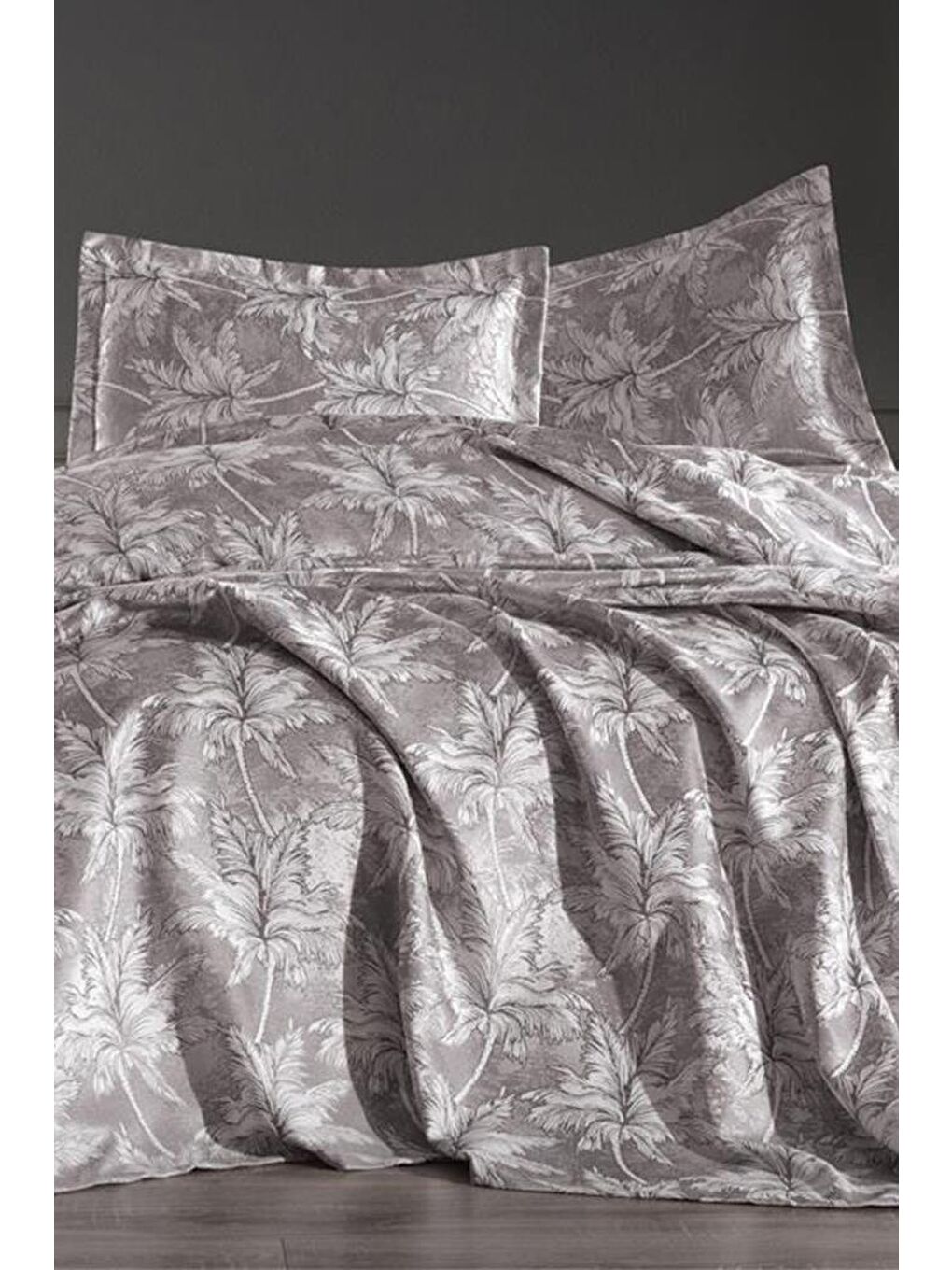 Palma Jakarlı Şönil Çift Kişilik Pike Seti Gri-1