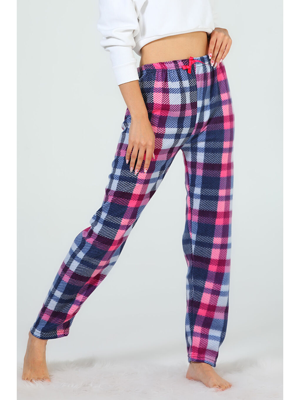 Fuşya Kadın Desenli Polar Alt Pijama