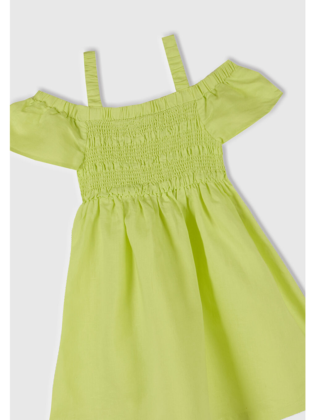 Kız Çocuk Sarı Fırfırlı Kısa Kollu Büzgü Detaylı Pileli Elbise-1