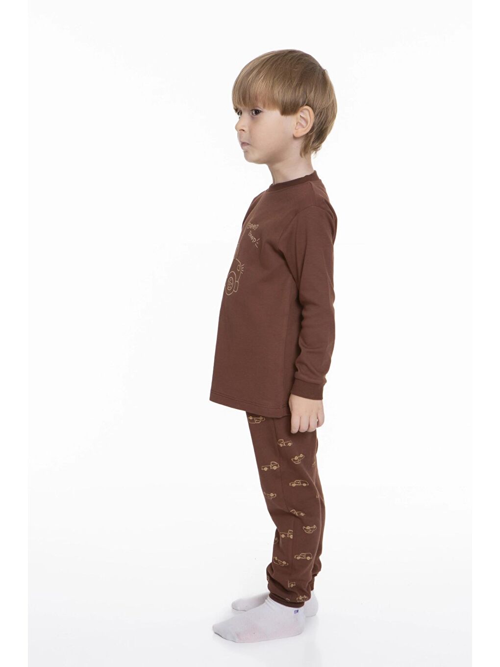 Turuncu Araba Baskılı Pijama Takımı 54209-3