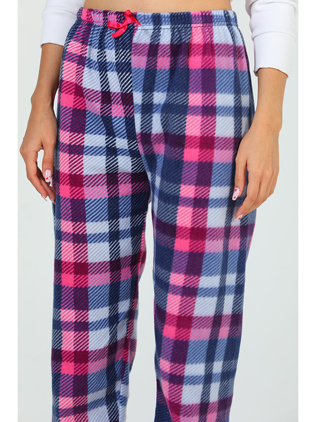 Fuşya Kadın Desenli Polar Alt Pijama-5