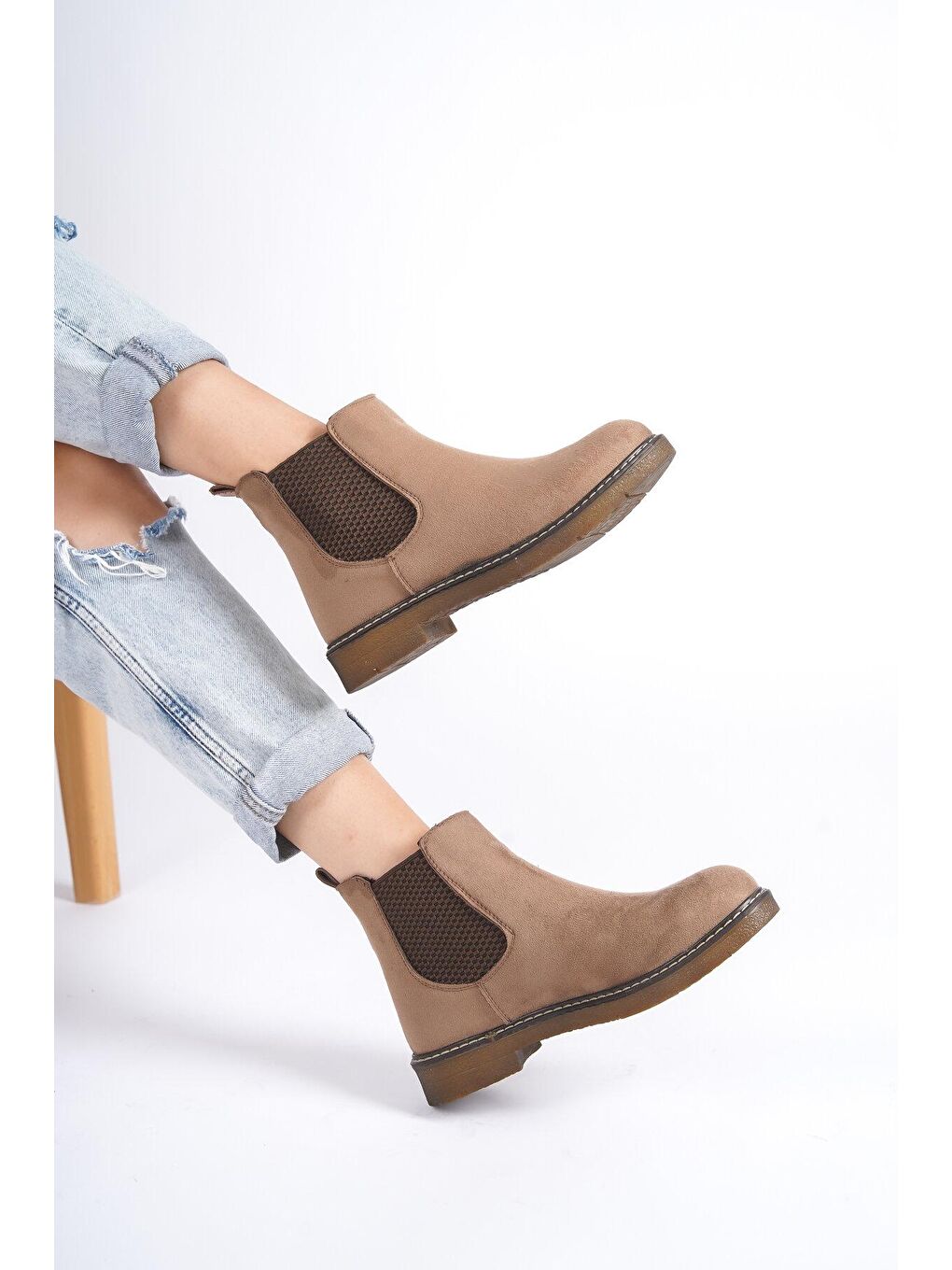 Bej Yandan Lastikli Kadın Bot-2