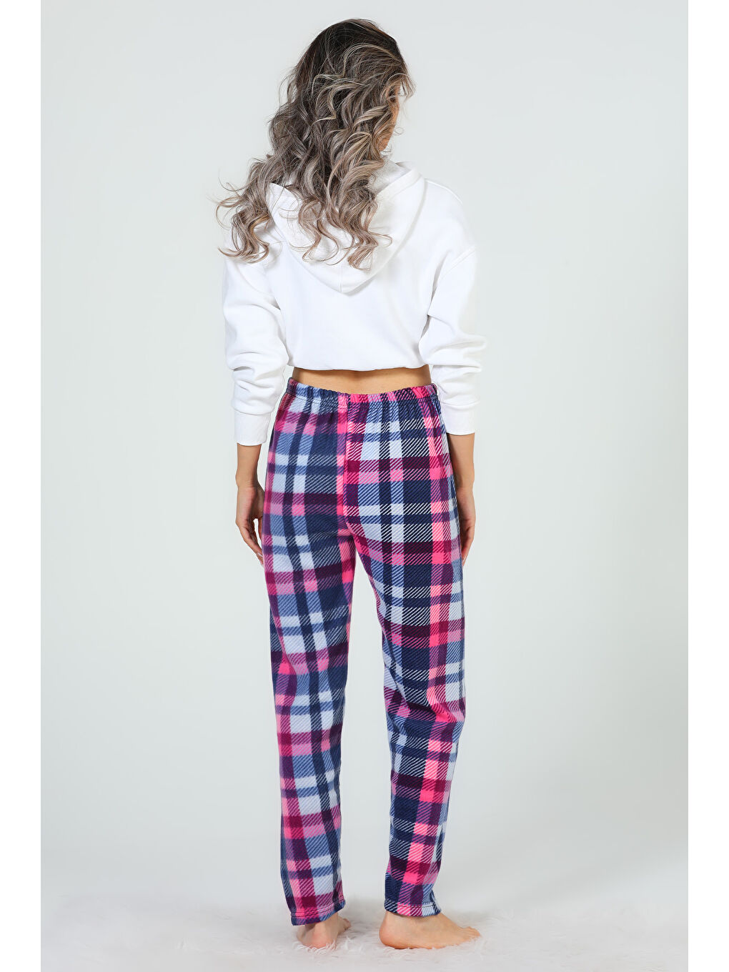 Fuşya Kadın Desenli Polar Alt Pijama-6