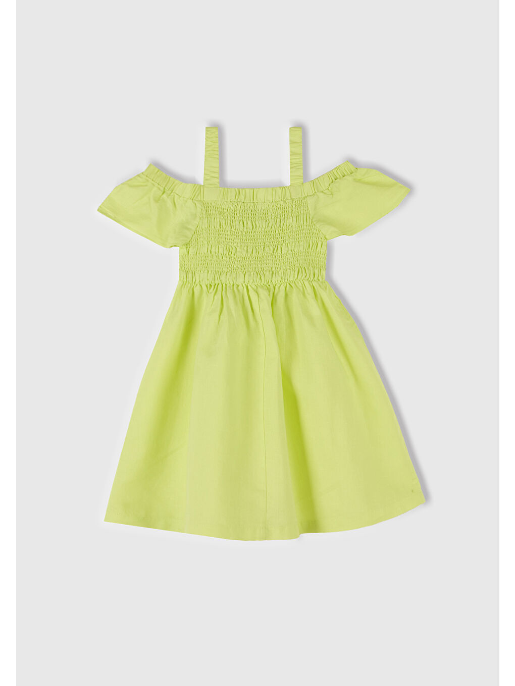 Kız Çocuk Sarı Fırfırlı Kısa Kollu Büzgü Detaylı Pileli Elbise-2