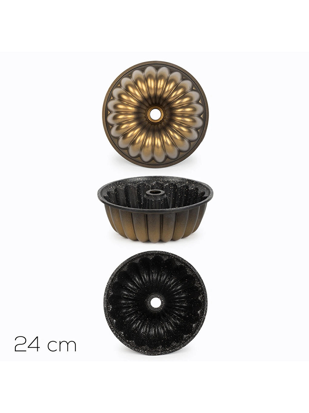 Sarı 4397 Granit Döküm Dilim Kek Kalıbı Gold Siyah 24cm-2