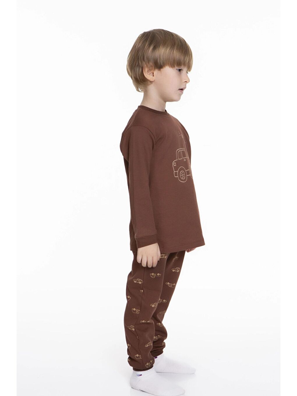 Turuncu Araba Baskılı Pijama Takımı 54209-4