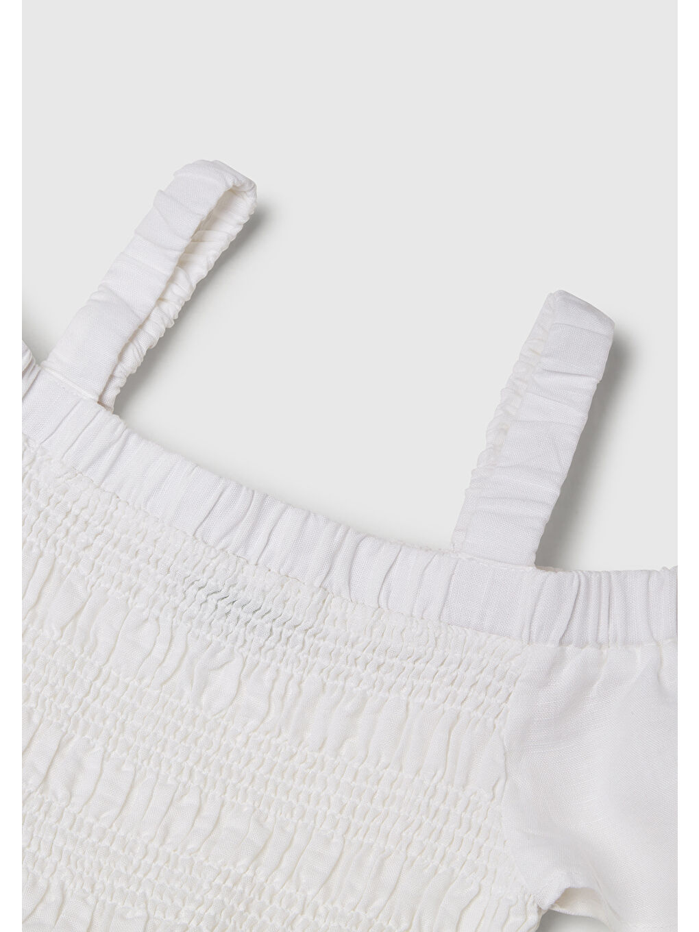 Kız Çocuk Beyaz Fırfırlı Kısa Kollu Büzgü Detaylı Pileli Elbise-2