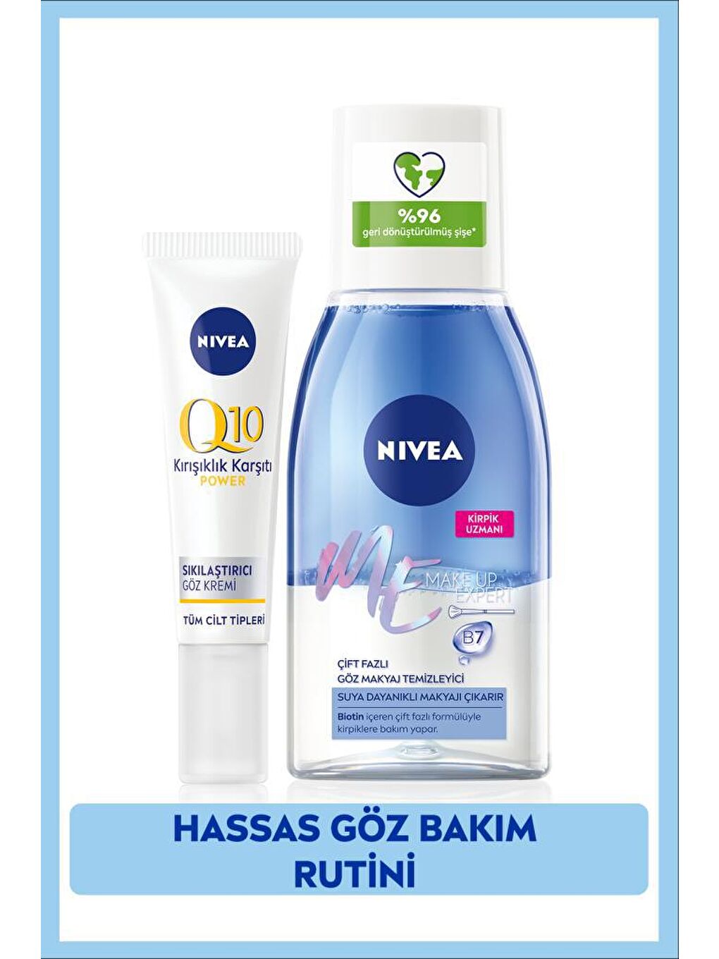 NIVEA Şeffaf Çift Etkili Göz Makyaj Temizleyici 125 ml Ve Q10 Kırışıklık Karşıtı Göz Bakım Kremi 15 ml