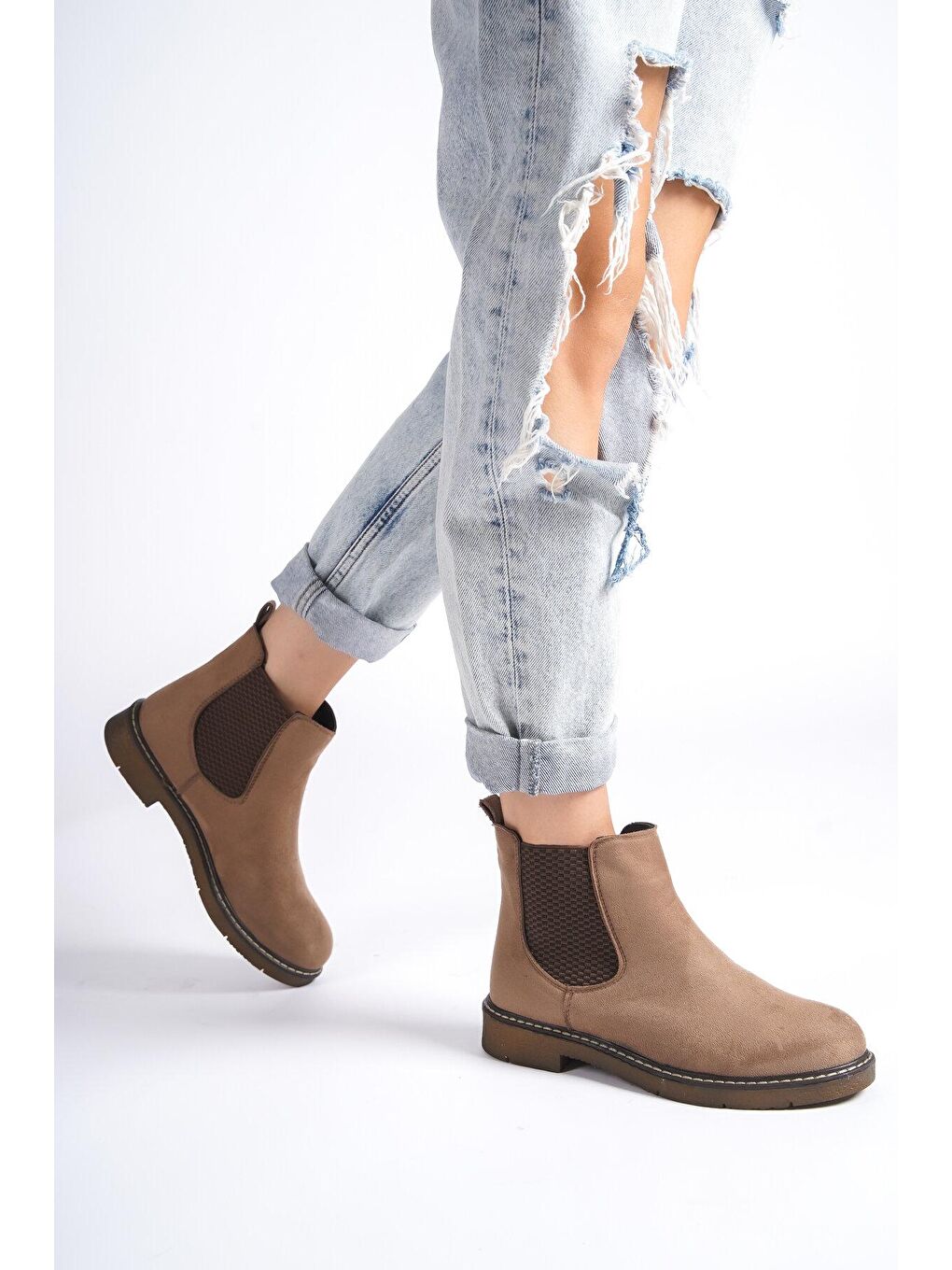 Bej Yandan Lastikli Kadın Bot-3