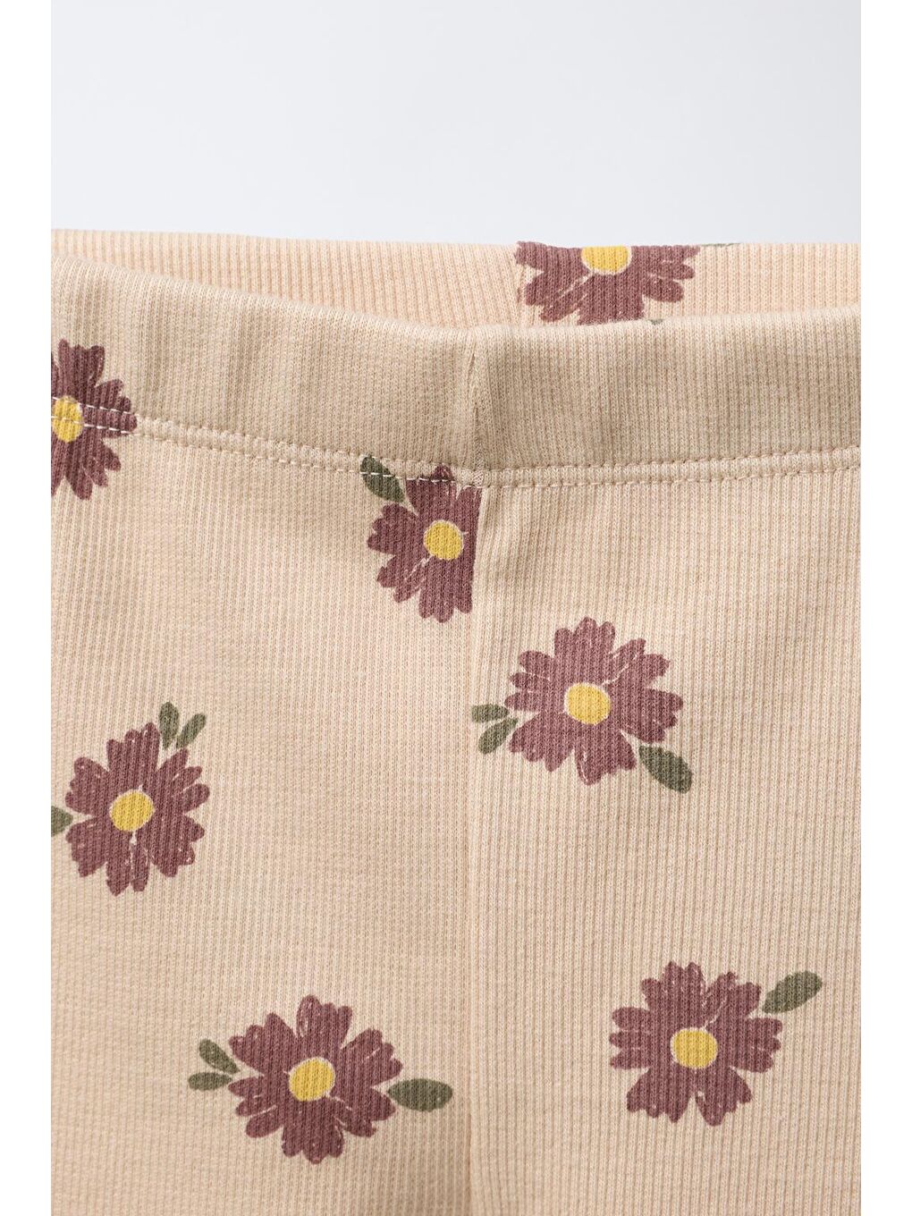 Kız Çocuk Pamuklu Bej Çiçek Desenli Sweatshirt Ve Tayt Takımı - Yumuşak Dokulu-3