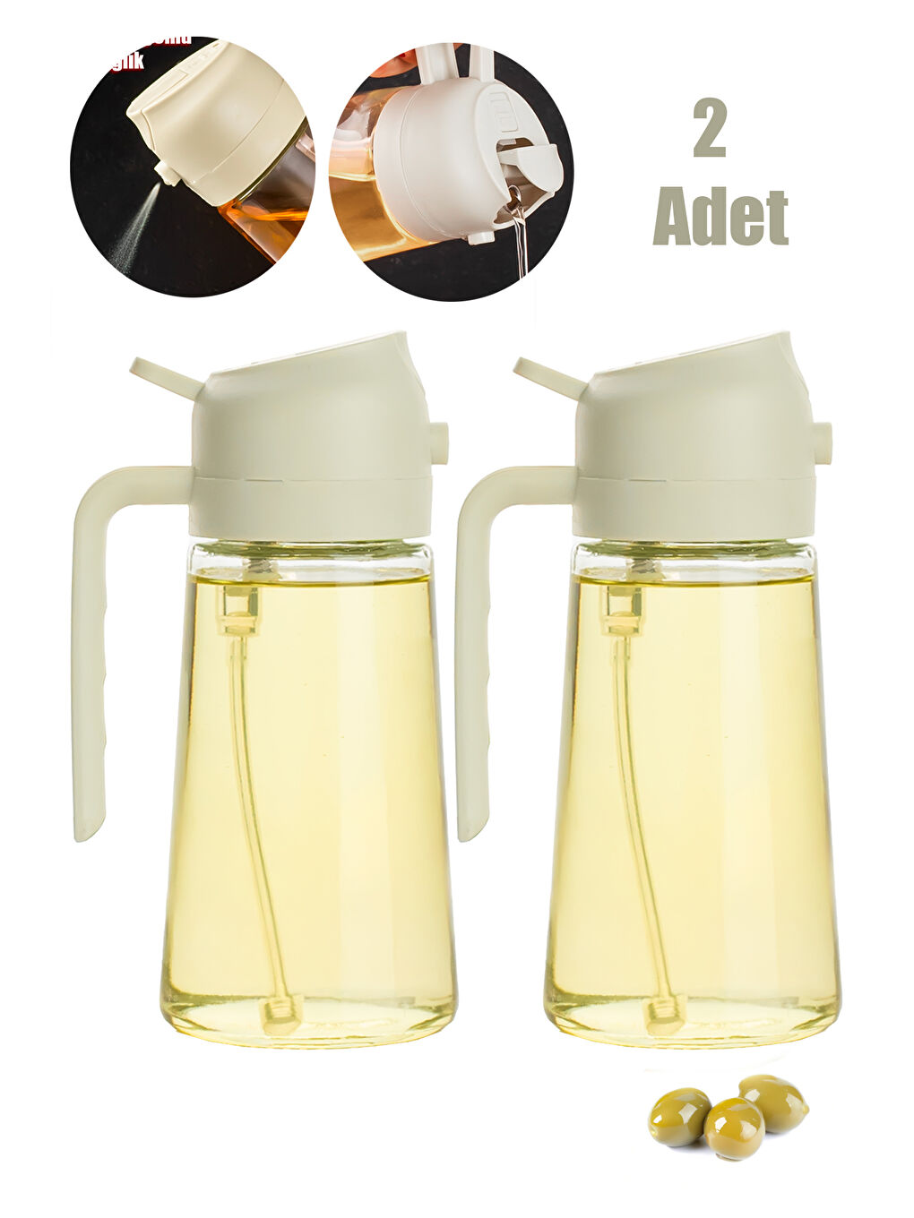 Ekru ALK-3154 Çok Amaçlı Cam Sprey Şişe -Yağdanlık Sirke Sos Püskürtücü, Sızdırmaz Standlı Yağdanlık Krem-2