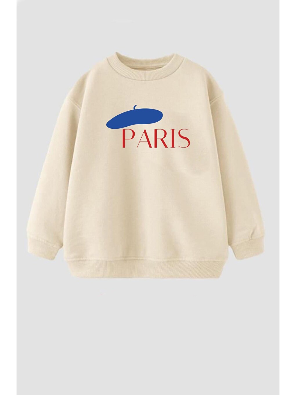 Bej Kız Çocuk Paris Baskılı 3 İplik Kumaş Pamuklu Sweatshirt
