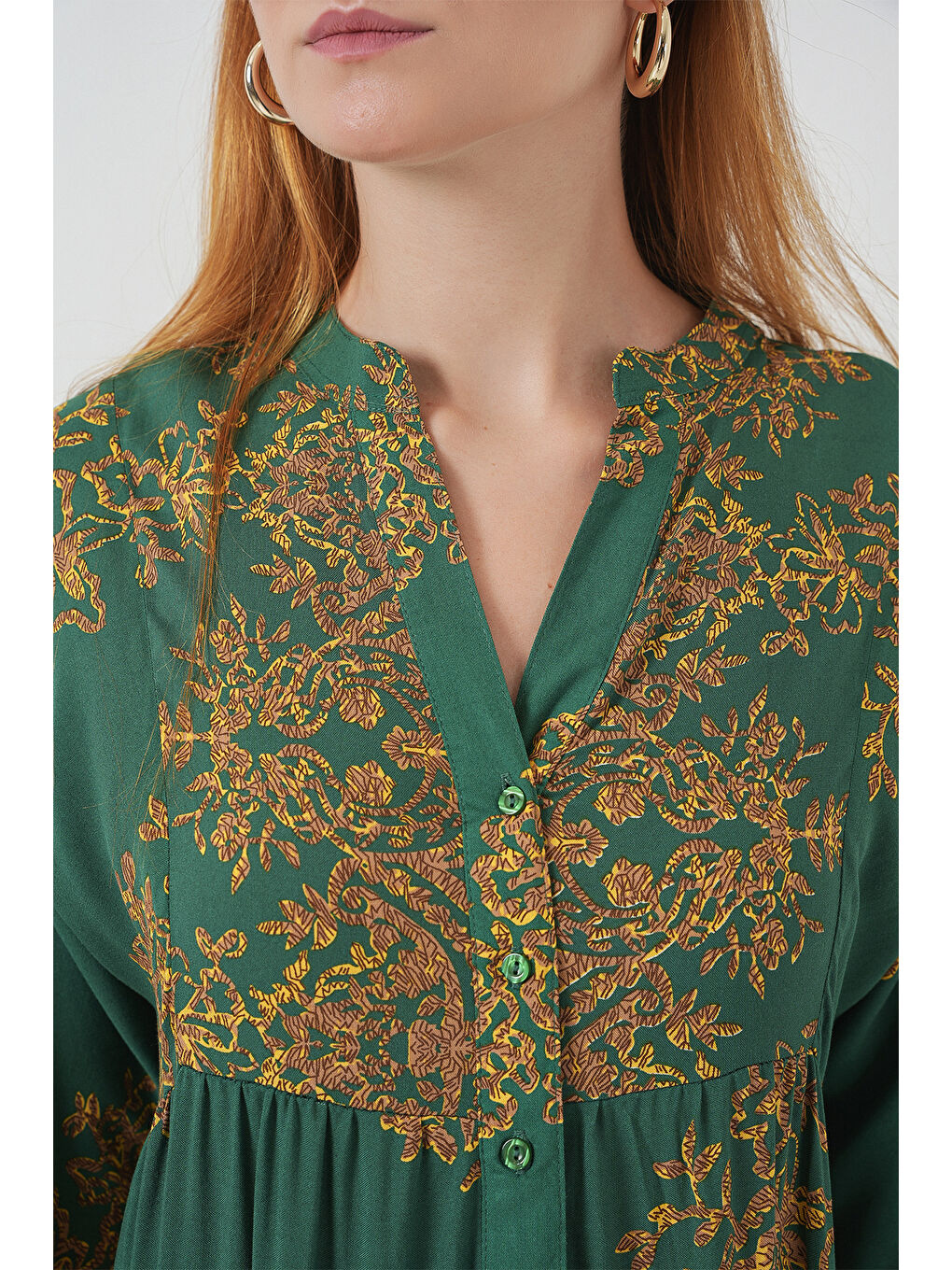 Yeşil Kadın Desenli Uzun Tesettür Elbise 2585 - Y.Zümrüt-4