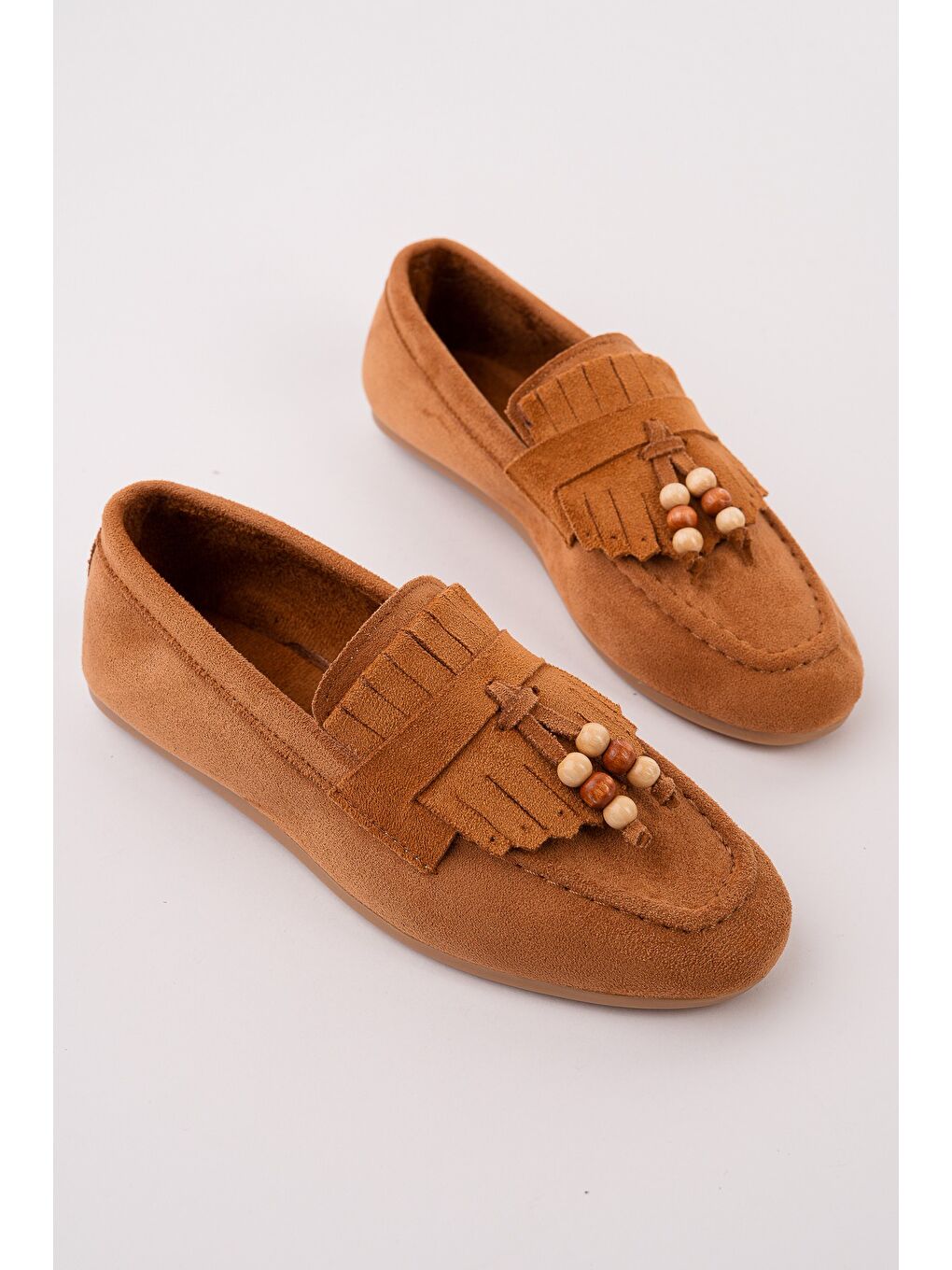 Kahverengi FAWN Renkli Boncuk Detaylı Kadın Günlük Loafer Ayakkabı