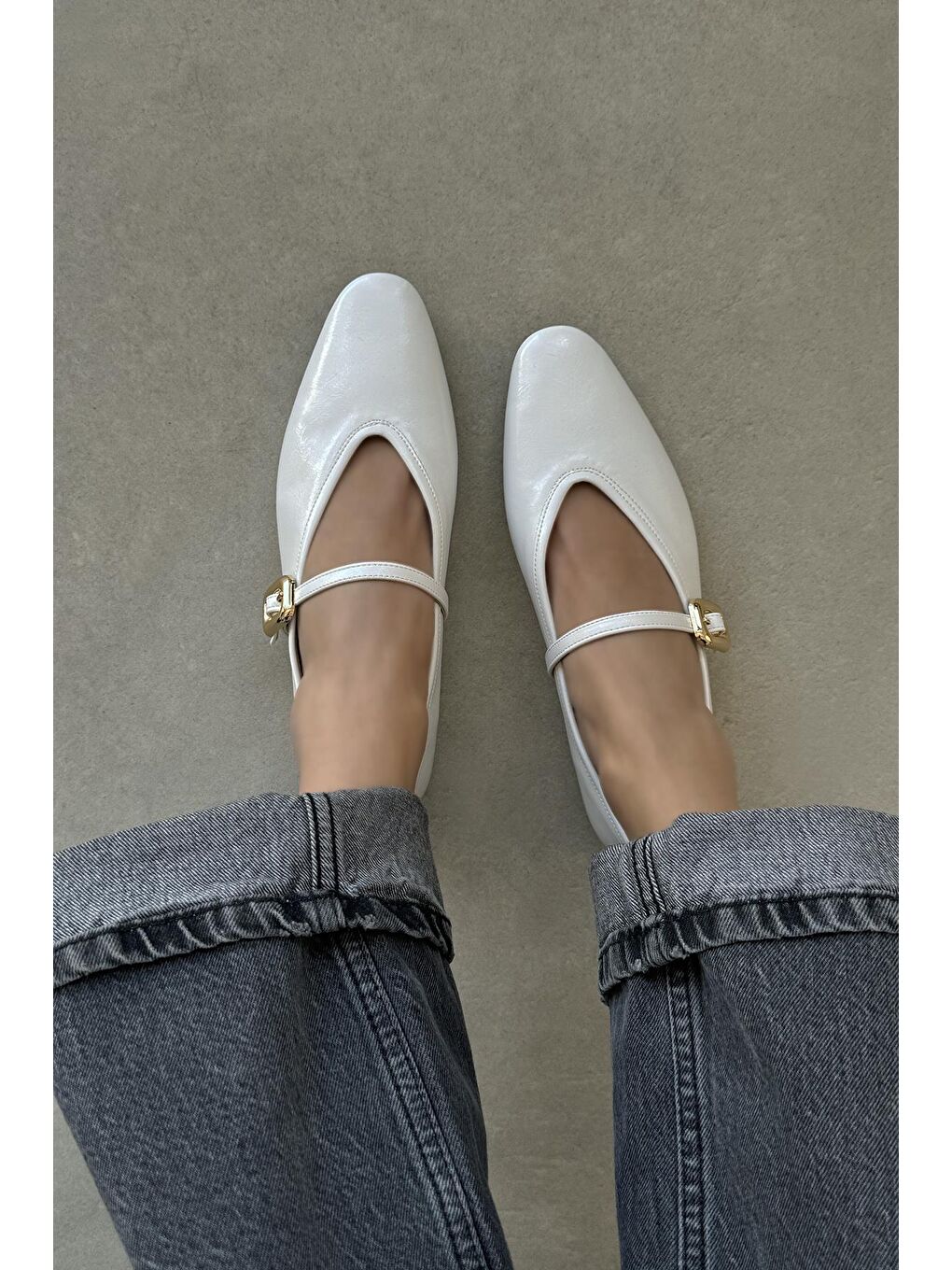 Stony Kadın Kırışık Deri Babet Beyaz-1