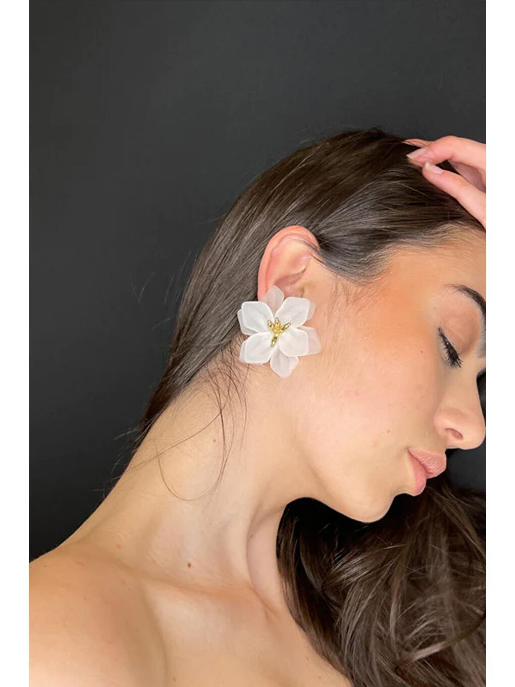 Beyaz Ibiscus Renkli Asetat Küpe-2